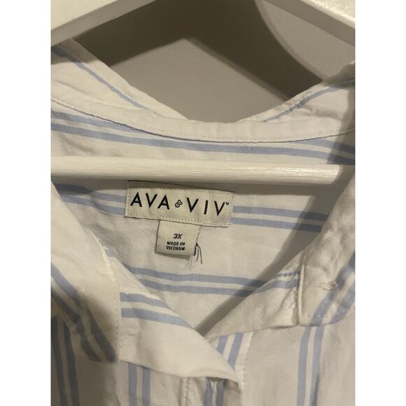 Ava & Viv 3X Oversized Shirt‎ No Gap Button-Up Top Striped Blouse Plus Size Blue - Picture 6 of 8